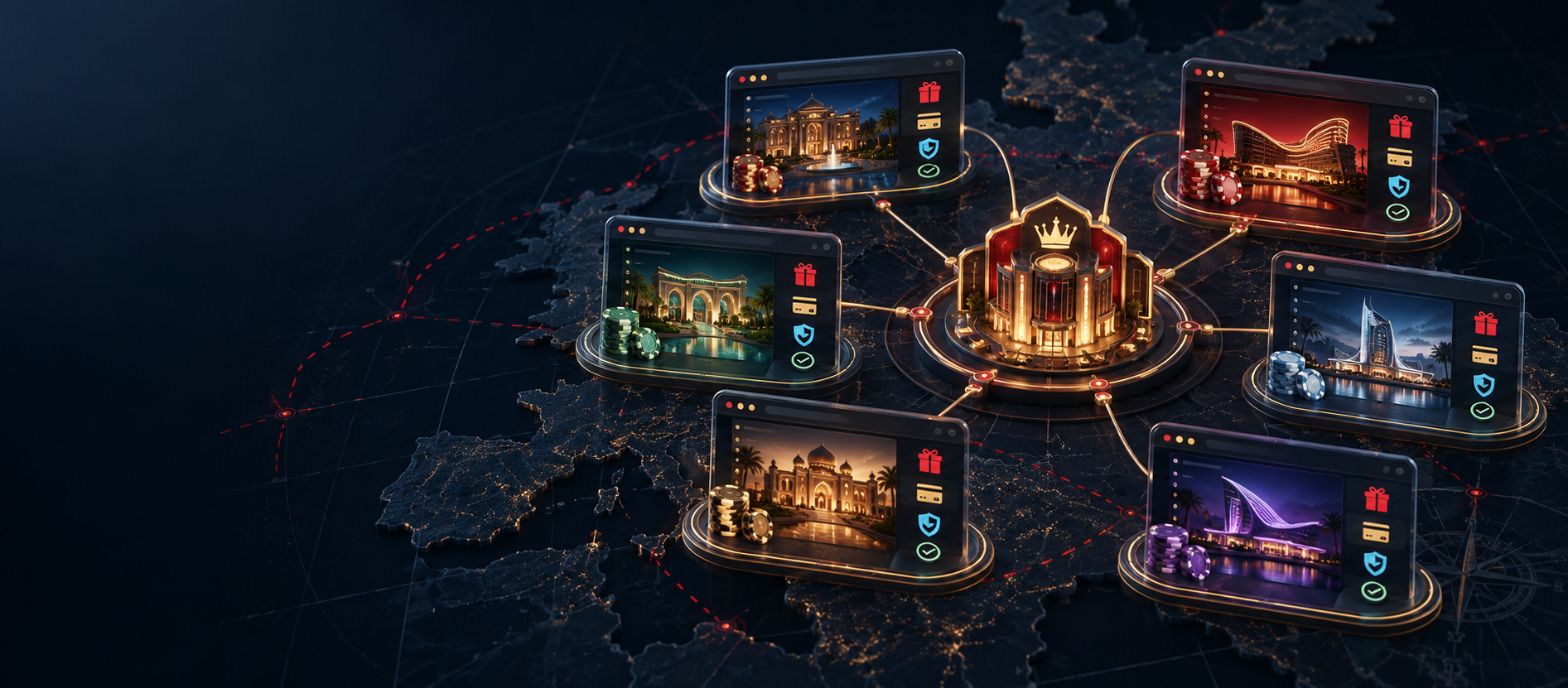 A connected map of related casino website panels