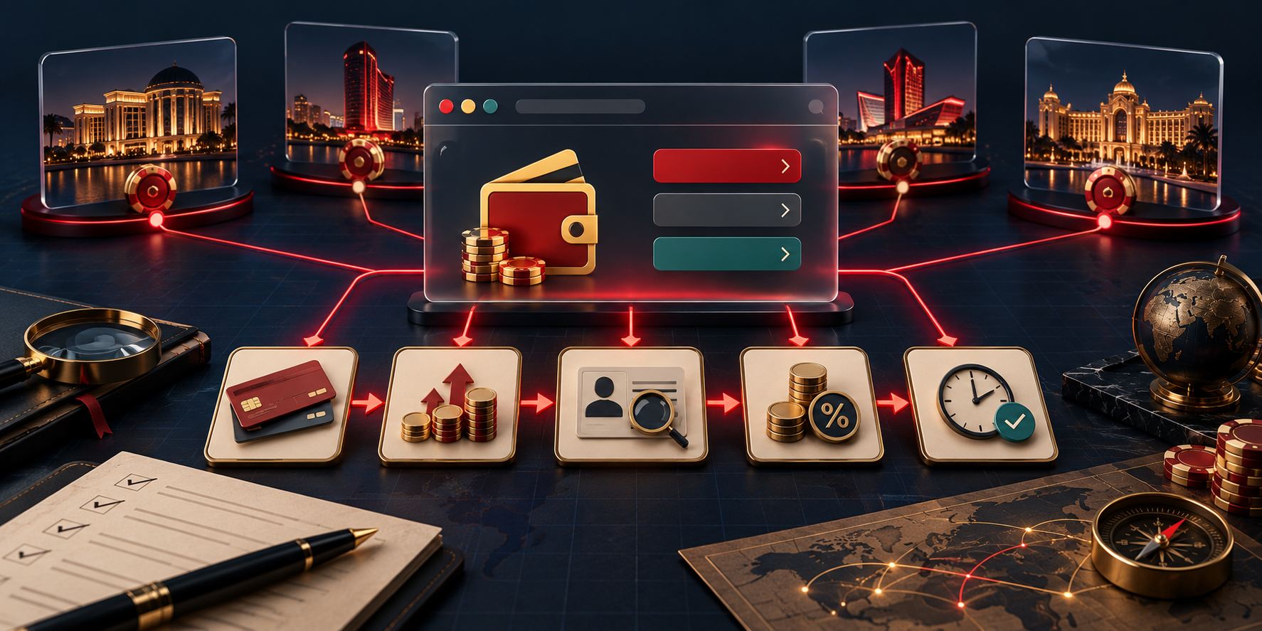 A visual comparison of casino cashier routes and payment checks